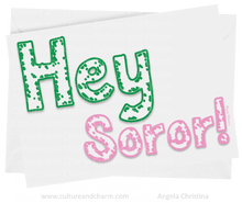 Load image into Gallery viewer, Note Cards-Hey Soror-Freckled-Pink/Green
