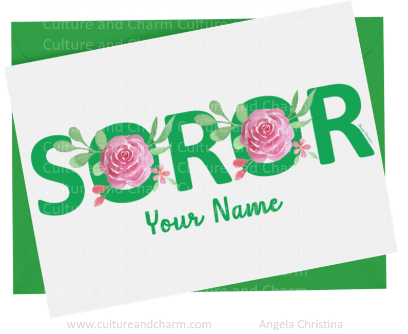 Note Cards-PERSONALIZED-Soror-Tea Rose-Green